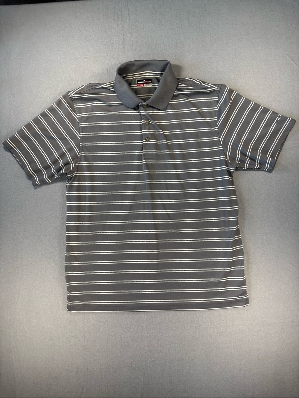 Grand Slam Performance Gray and White Striped Golf Polo